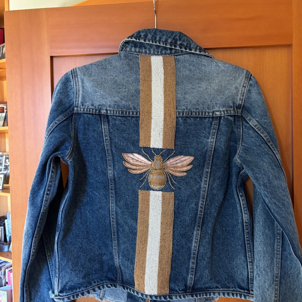 3D Queen Bee Beaded Denim Jacket from Rachelle M Rustic House of Fashion, EUC